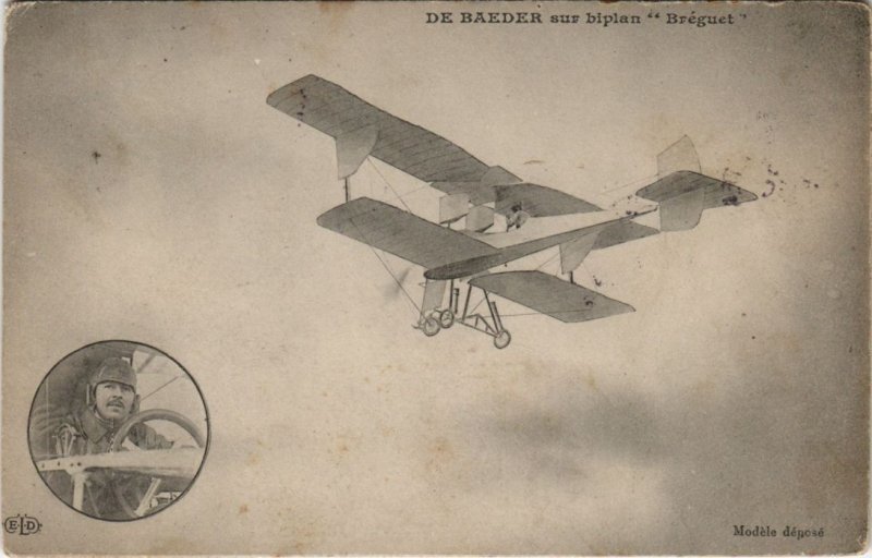 PC Pilote, aviateur DE BAEDER Biplan BREGUET AVIATION (a27067)