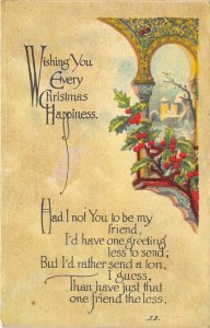 Christmas Happiness c1910 Postcard Holly Arch Saying Peckville PA Cancel