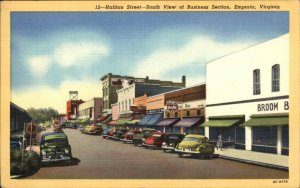 Emporia Virginia VA Halifax Street Vibrant Colors Classic Cars Linen Postcard