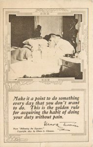 Vintage Postcard Mark Twain in Bed, Following the Equator Quote, Make it a Point
