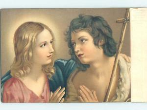 Pre-Linen religious THE YOUTHFUL JESUS CHRIST EMBRACING ST. JOHN HL5076