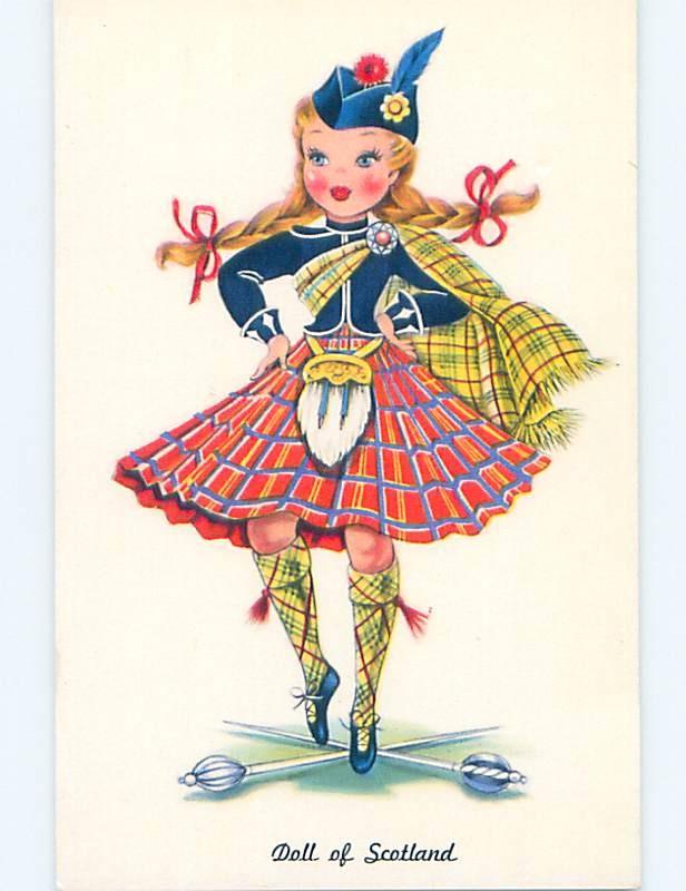 Pre-1980 SCOTTISH DOLL ON POSTCARD Edinburgh Scotland Uk hn6424