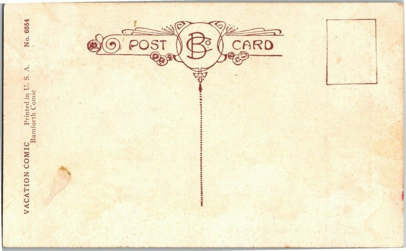 Bamforth Vacation Comic Fat Lady on Beach Enjoying Myself Vintage Postcard E19