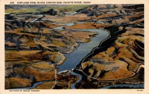 Aerial, Black Canyon Dam, Payette River, Idaho Linen Vintage Postcard F21