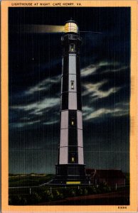 Lighthouse at night Cape Henry VA postcard