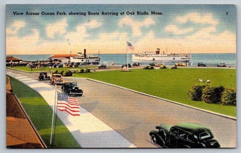 Vintage Massachusetts Postcard -  Ocean Park  Boats Arriving  Oak Bluffs