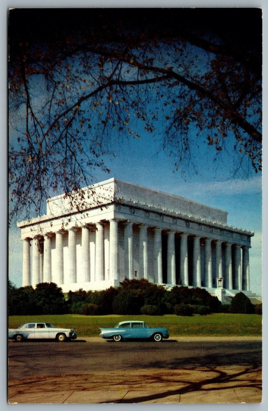 Postcard Washington DC c1960s Lincoln Memorial Old Cars Exterior View