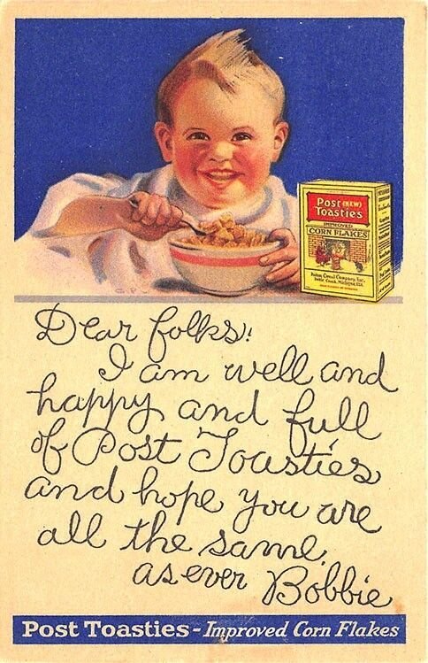 Battle Creek MI Postum Cereal Co. Post-Toasties Cereal Bobbie Postcard