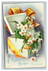 Vintage 1908 Ellen Clapsaddle Easter Postcard Large Box White Flowers Yellow Bow