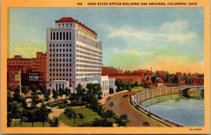 Vtg Columbus OH Ohio State Office Building and Grounds 1930s Linen View Postcard