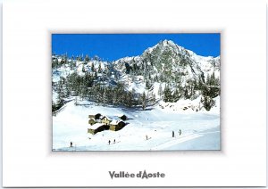 VINTAGE POSTCARD CONTINENTAL SIZE WINTER SNOW SCENE FROM THE AOSTA VALLEY ITALY