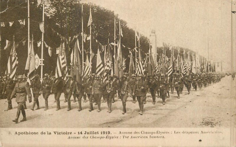 Belgian army military uniforms Victory parade 14 July 1919 american flags Elysee