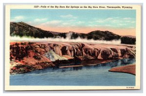 Falls at Big Horn Hot Springs Thermopolis Wyoming WY UNP Linen Postcard S13