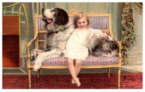 Dog , Girl sitting on Large dog