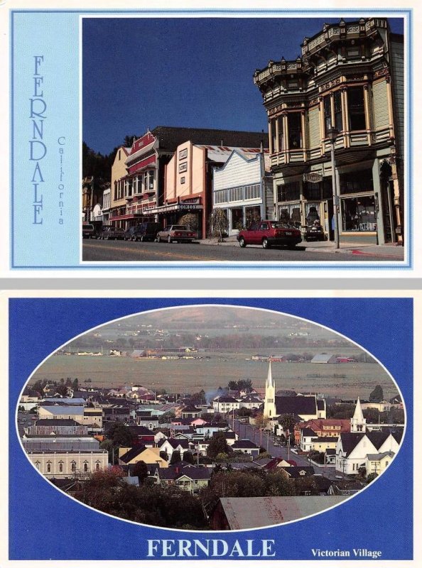 2~4X6 Postcards FERNDALE, CA California STREET SCENE~Gazebo & BIRD'S EYE VIEW