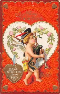 G47/ Valentine's Day Love Holiday Postcard c1910 Cupid Bagpipes Nash 18