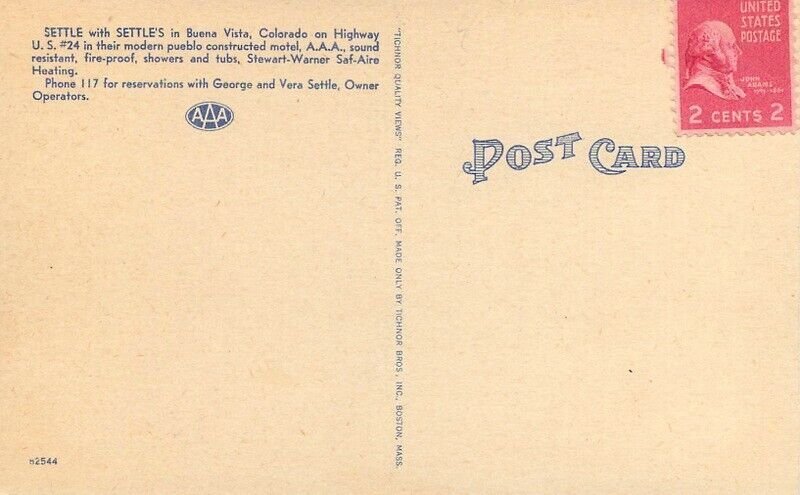 1950s Colorado Buena Vista Settle's Spot Rock Motel Tichnor Postcard 22-11363