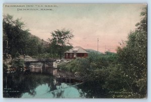 1915 Denmark Maine Postcard Denmark Inn Tea Room & Restaurant Rustic Bridge View