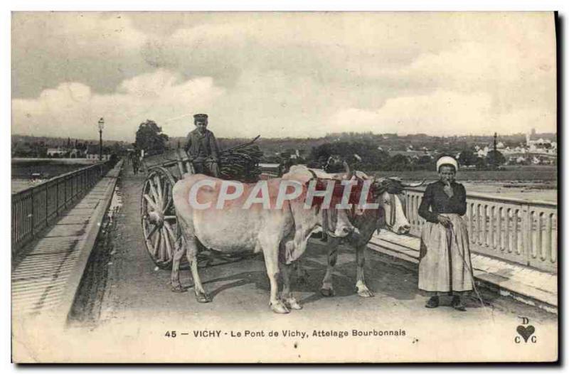 Old Postcard hitch Vichy Bridge Vichy Bourbonnais hitch