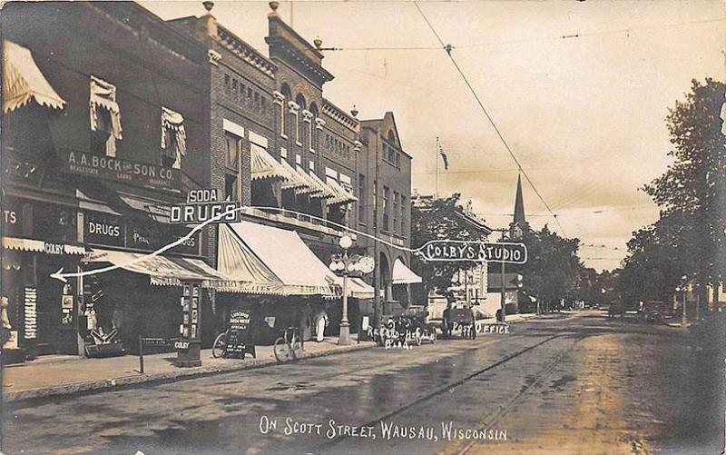 Wausau WI Post Office Scott Street View RPPC Postcard