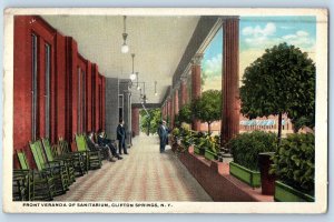 1920 Clifton Springs New York Vintage Postcard Front Veranda Sanitarium Posted
