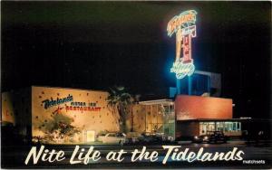 1950s Night Neon Tidelands Motor Inn Houston Texas Crocker postcard 13417