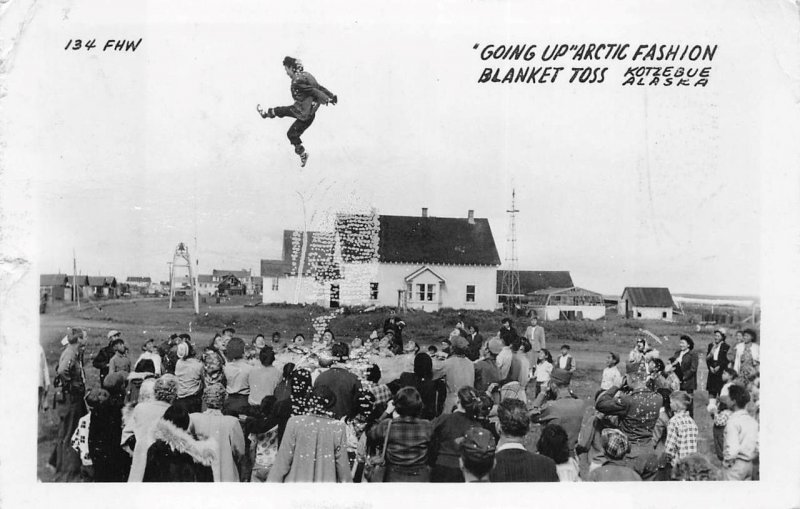 RPPC BLANKET TOSS KOTZEBUE ALASKA TO TENNESSEE REAL PHOTO POSTCARD 1958