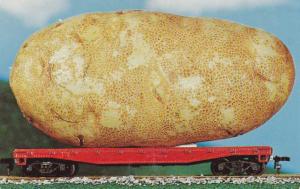 Exaggerated Potato on Flatcar We'll Grow Them Bigger When flat cars are longer