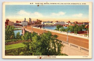 Third Ave Bridge Showing Milling Section Minneapolis Minnesota Postcard c1942 P5