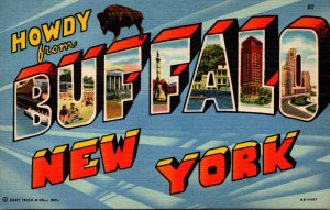 New York Buffalo Howdy Greetings Large Letter Linen Curteich