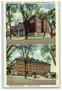 1943 High School Central Buildings, Manchester New Hampshire NH Postcard