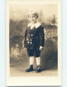 Pre-1930 rppc CUTE CHILD IN STYLISH CLOTHES & BUTTON SHOES ho3793