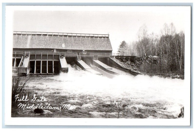 c1940's Full Gate Middle Dam Rapid River Middledam ME RPPC Photo Postcard 