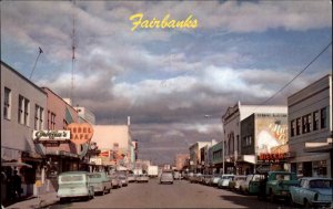 Fairbanks Alaska AK Trucks Classic Cars Street Scene Vintage Postcard