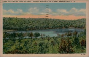 B579 United States Berry Pond near Pittsfield linen postcard 1937