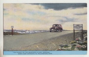 P2849, vintage postcard old car at the summit of beartooth hi-way montana unused