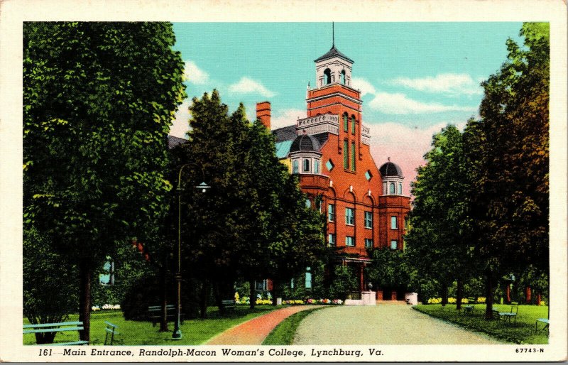 Vtg Randolph Macon Women's College Main Entrance Lynchburg Virginia VA Postcard