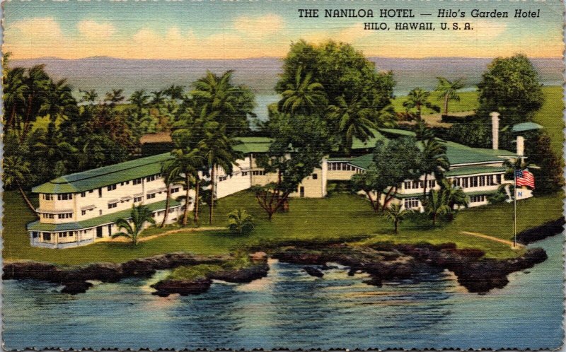 Vtg Hawaii HI Naniloa Hotel Hilo's Garden Hotel TH 1940s Linen Old View Postcard