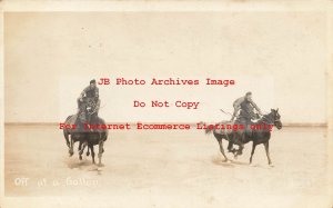 Mexico Border War, RPPC, US Army Soldiers Off at a Gallop on Two Horses