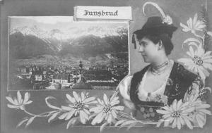 Innsburck Austria Birds Eye View Woman with Flowers Real Photo Postcard J76418