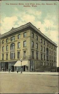 SEATTLE WA Colonial Hotel View of Street Corner c1910 