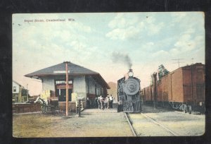 CUMBERLAND WISCONSIN RAILROAD DEPOT TRAIN STATION VINTAGE POSTCARD 1909