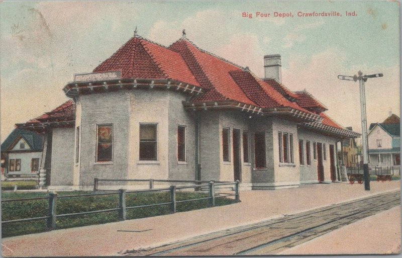 Postcard Railroad Big Four Depot Crawfordsville IN