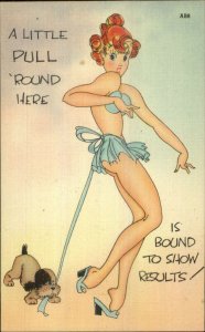 Sexy Woman Pinup American Beauties Postcard AB8 Dogs Pulls Bikini Strap