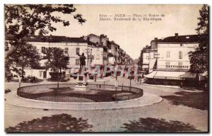 Old Postcard Agen Square and statue of Jasmine Boulevard Republic