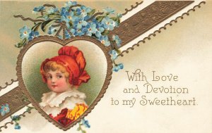Ellen Clapsaddle Valentine's Day Young Girl With Love & Devotion Postcard