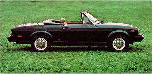 Vintage Fiat 124 Sport Spider Convertible Classic Car Postcard 1970s