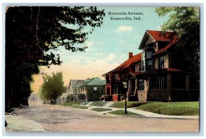 c1910's Riverside Avenue Scene Evansville Indiana IN Posted Vintage Postcard