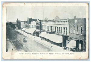 c1920's Third Avenue Between Ninth and Tenth Streets Sheldon Iowa IA Postcard