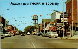 Postcard WI Greetings from Thorp Coca Cola Sign Street View Kina's Bar 1960s H26